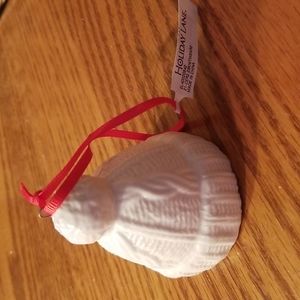 Ceramic White Stocking Hat Christmas Ornament, new